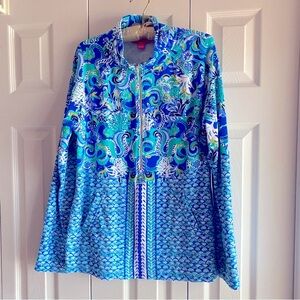EUC LILLY PULITZER Size Large UPF 50+ Skipper Popover Blue Grotto